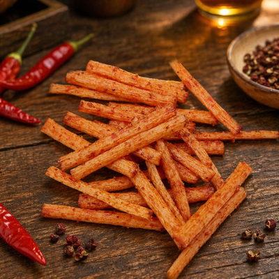 Extra Hot Burst Chili Vegetarian Beef Tendon Gluten Strips Spicy Plant-Based Snack For Office Break Movie Night Supermarket Food Distributors