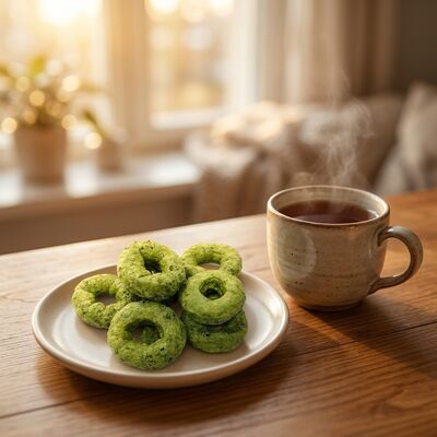 Matcha Crispy Rings - Refreshing Matcha & Grain Fusion, Light Crispy Ring-Shaped Snack, Guilt-Free Versatile for All Occasions